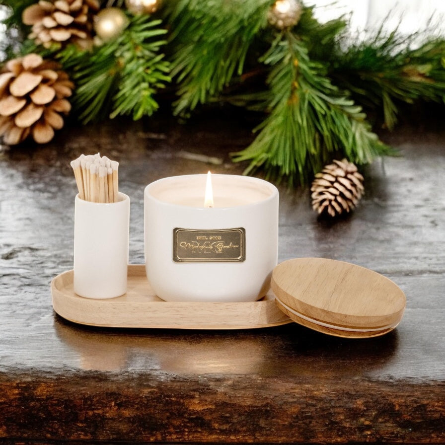 Ceramic Candle & Match Set, 10.5oz