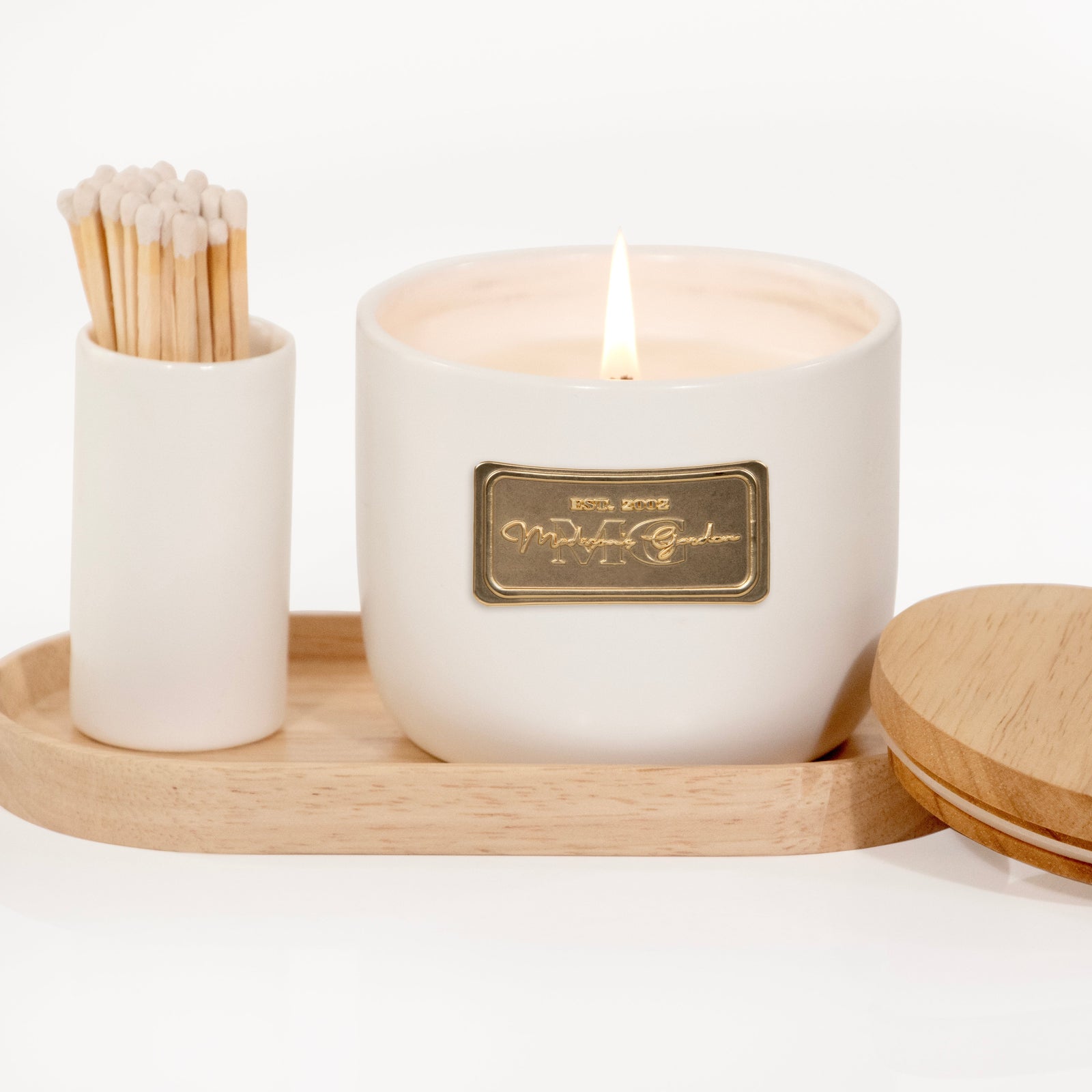 Ceramic Candle & Match Set, 10.5oz