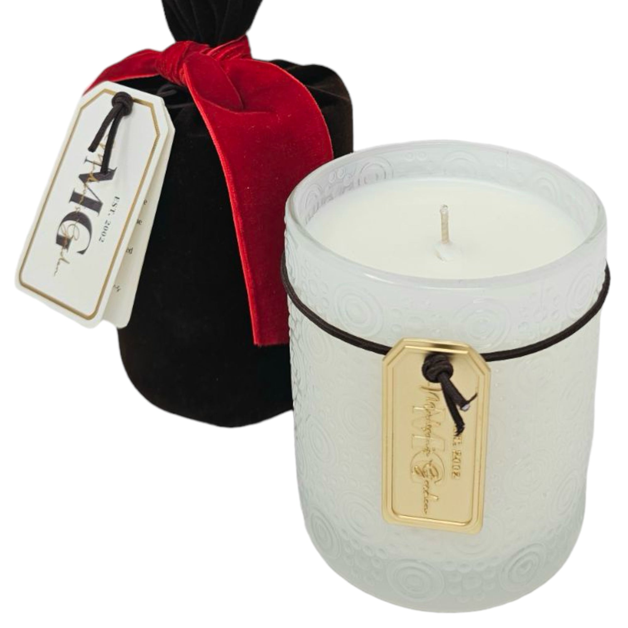 Holiday Swirl Candle in Velvet Bag, 10oz.