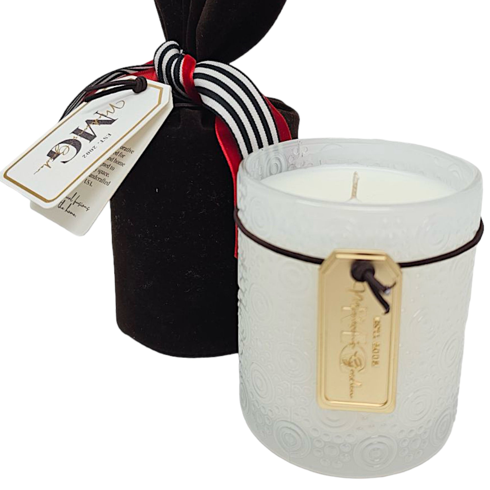 Holiday Swirl Candle in Velvet Bag, 10oz.