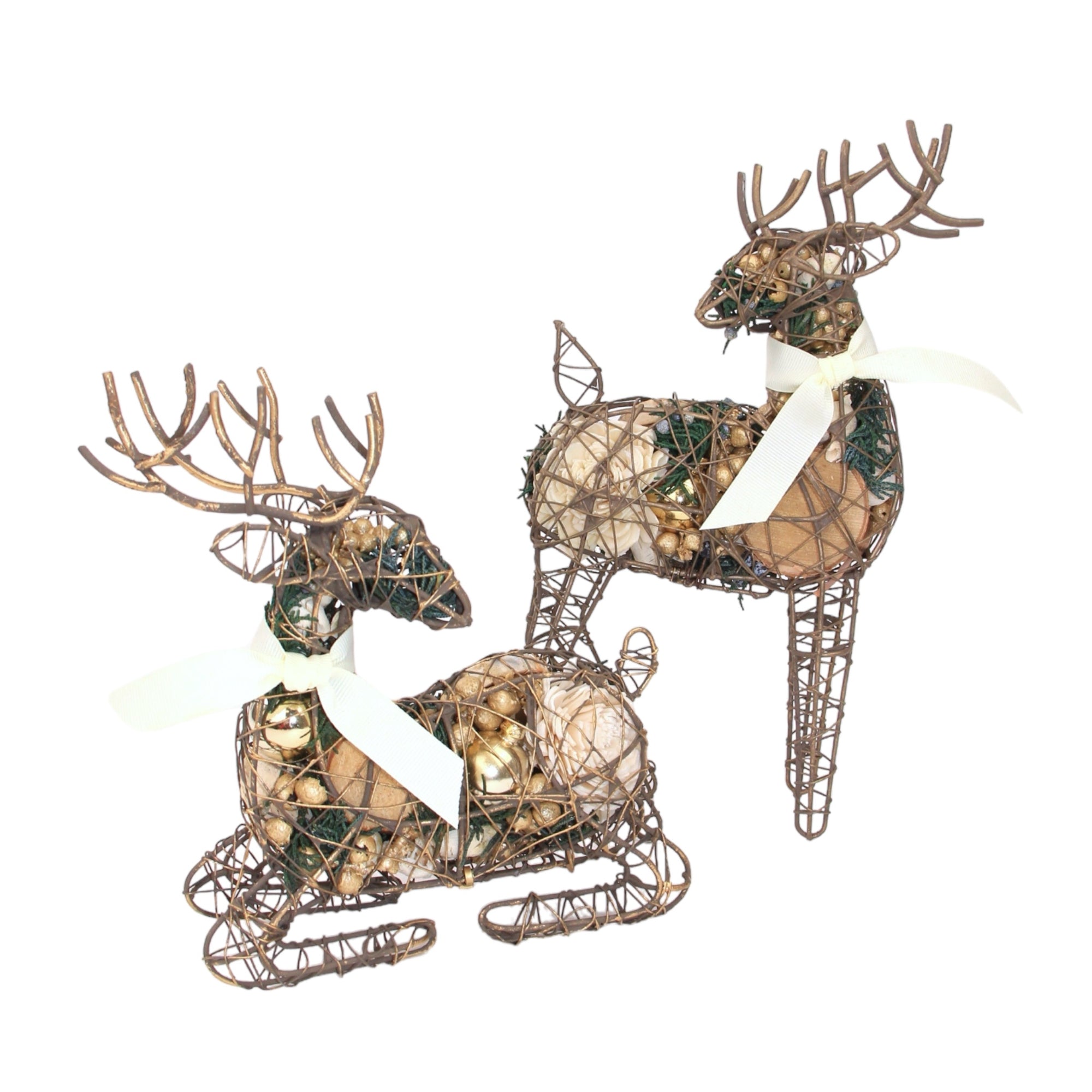 Old Fashioned Holiday Deer Asst 3 ea Stand & Sit., 8"-10"