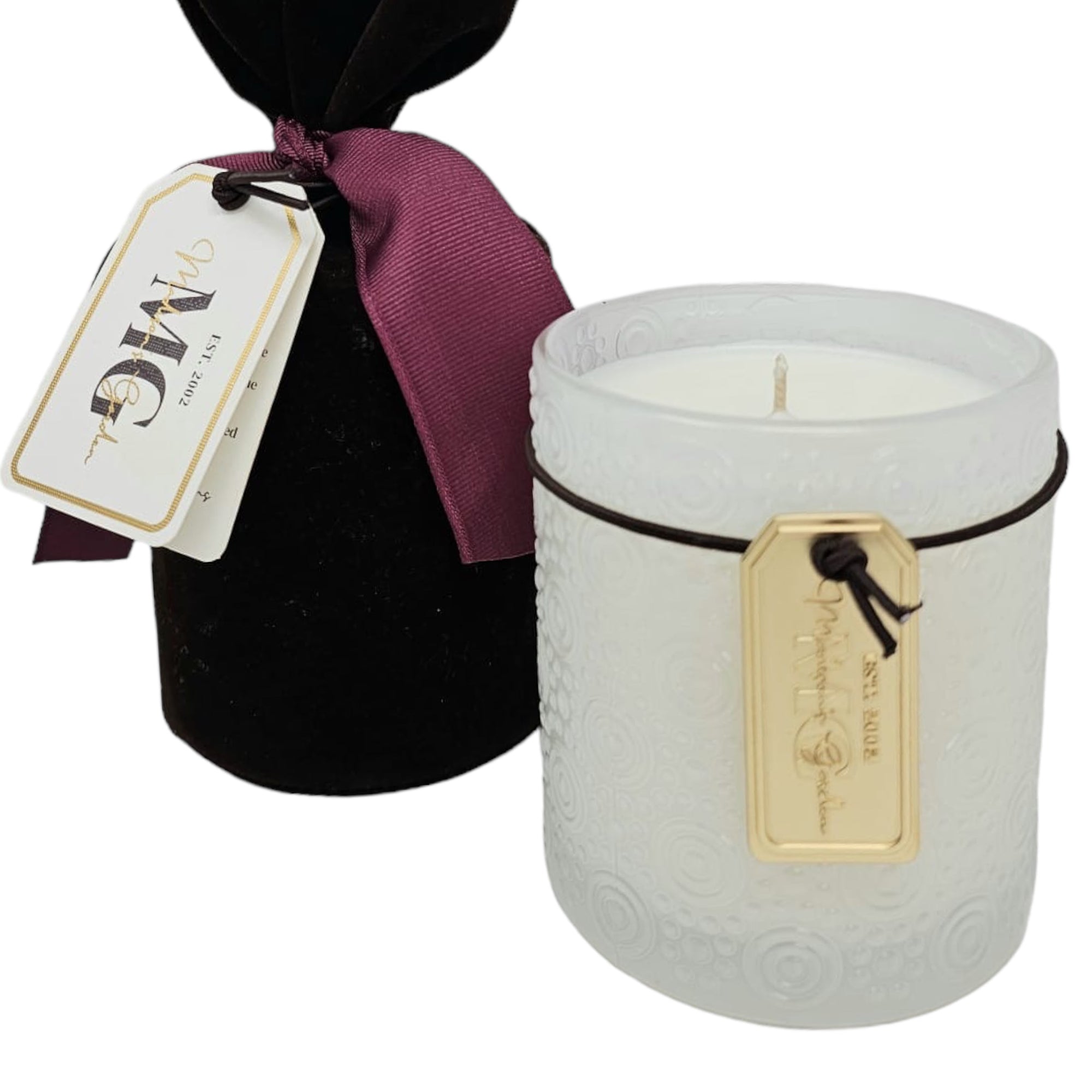 Holiday Swirl Candle in Velvet Bag, 10oz.